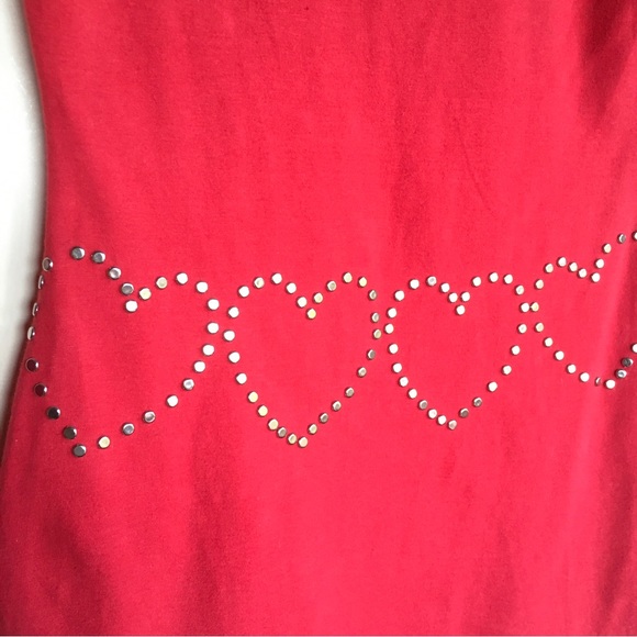 Vintage 80s Valentines Day Red Heart Dress Studded Hearts Bodycon mini dress - Picture 4 of 8